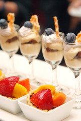Fruit tart and cocktail