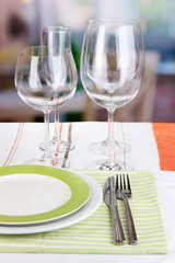 Table setting with glasses for different drinks