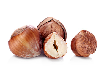 Hazelnuts on a white background