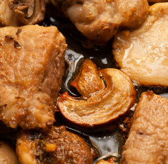 Mushrooms fried with meat and potatoes