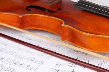 Naklejka premium Classical violin on notes