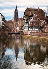 Fototapeta na wymiar Canal in Petite France area, Strasbourg, France.