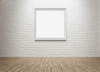 Blank picture frame at the brick wall with clipping path
