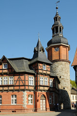 Fototapeta na wymiar Fachwerkhäuser am Seigerturm in Stolberg