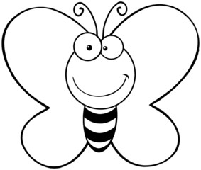 Outlined Smiling Butterfly Cartoon Mascot Character