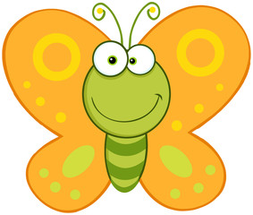 Smiling Butterfly Cartoon Mascot Character