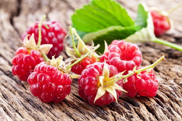 Raspberries with leaves