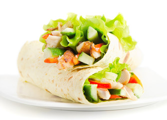 tortilla wraps with chicken and fresh vegetables