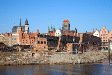 Fototapeta na wymiar Gdansk as seen from the perspective of the ruins, Poland