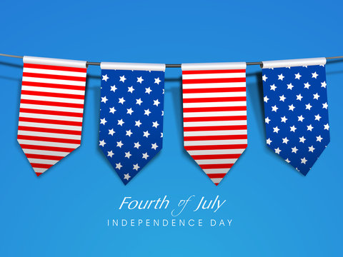 American Independence Day background with flag ribbons and  text