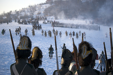 History fan in military costumes, Austerlitz