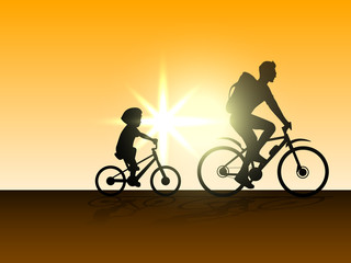 Fototapeta na wymiar Happy Fathers Day concept with silhouette of father and son doin
