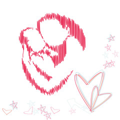 Happy Mothers Day background with pink sketch of a mother with h