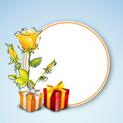 Happy Mothers Day concept with flowers, gift boxes and blank tag