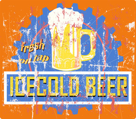 signe de bière grungy vintage ou logo de bar, illustration vectorielle