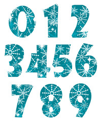 Numbers, made of snowflake isolated on white background.