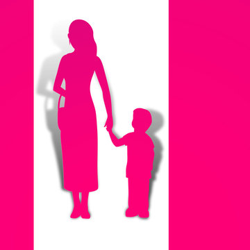 Happy Mothers Day concept with silhouette of a mother holding ha