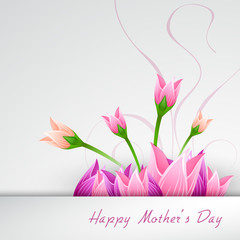 Happy Mothers Day concept with flowers on grey background.
