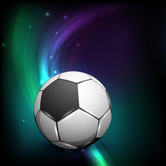 Naklejka premium Shiny soccer ball on wave background and space for your message.