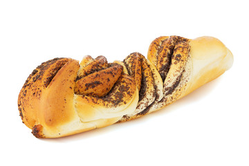 Fresh sweet bun with cinnamon isolated on white background.