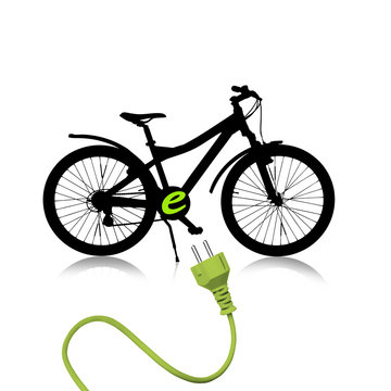 black electric bike with green plug clip art preview