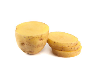 New potato half with slices isolated on white