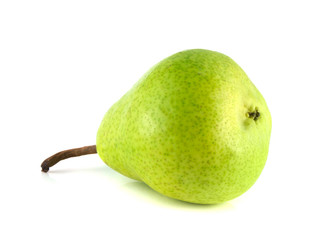 Ripe green pear on white background