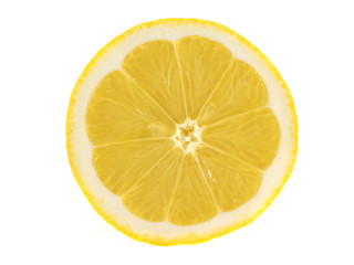 Slice of yellow lemon on a white background