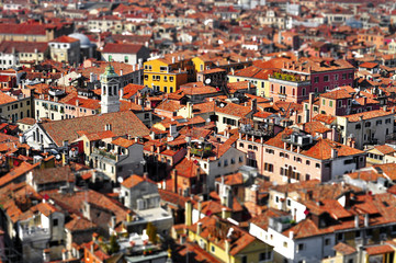 Fototapeta na wymiar Venice roofs, in Italy, with tilt shift lens effect