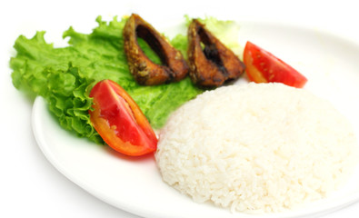 Fresh rice with fried hilsa or Ilish fish