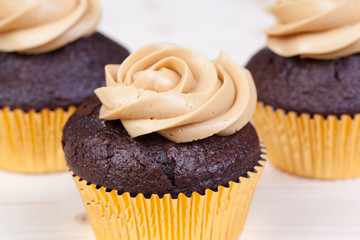 close up chocolate cupcakes