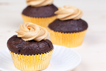 macro picture of chocolate cupcakes