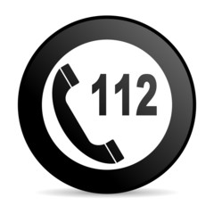 emergency call black circle web glossy icon