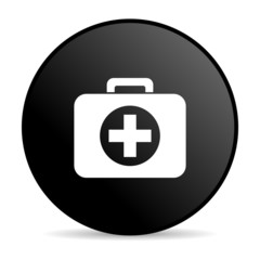 first aid kit black circle web glossy icon