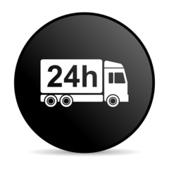 delivery 24h black circle web glossy icon
