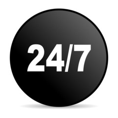 24/7 black circle web glossy icon