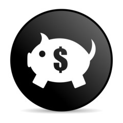 piggy bank black circle web glossy icon