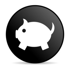 piggy bank black circle web glossy icon