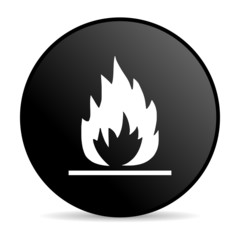 flames black circle web glossy icon