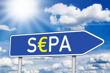 Obraz premium Wegweiser in Blau mit S€PA