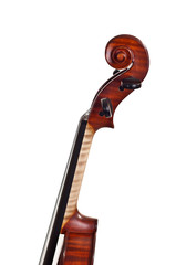 Neck and scroll of the violin on white background