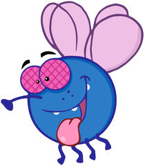 Happy Blue Fly Cartoon Mascot Character