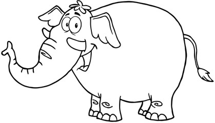 Outlined Elephant Cartoon Mascot Character