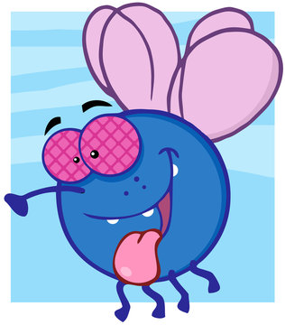 Happy Blue Fly Cartoon Character