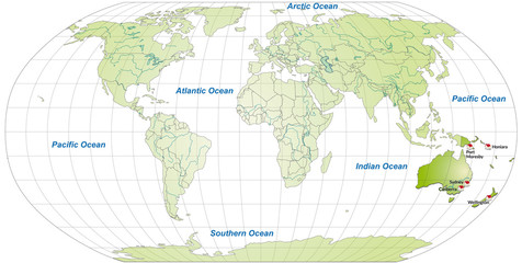 Karte von Australien/Ozeanien und der Welt