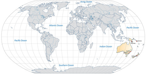 Karte von Australien/Ozeanien und der Welt
