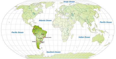 Landkarte von Südamerika und der Welt