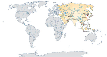 Landkarte von Asien und der Welt