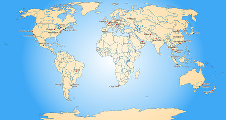 Weltkarte mit Meeresflächen