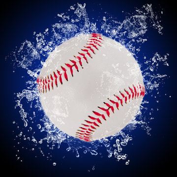 Baseball ball in splashing water